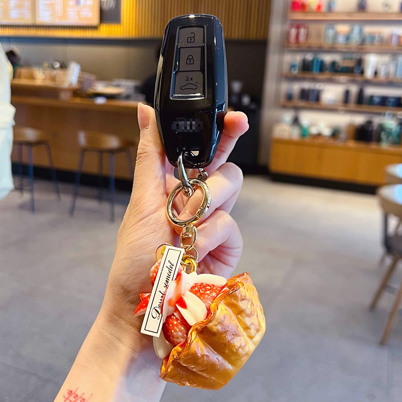 창의적인 PU 딸기 에그타르트 키체인, 사실적인 디저트 - Carabiner Keychain 리뷰 및 가격